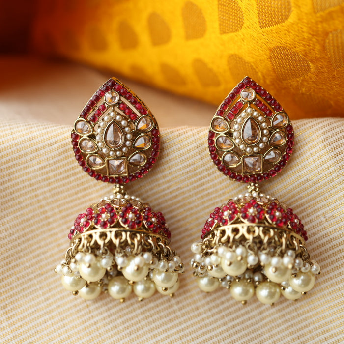 Trendy red stone jumka earring TJ106