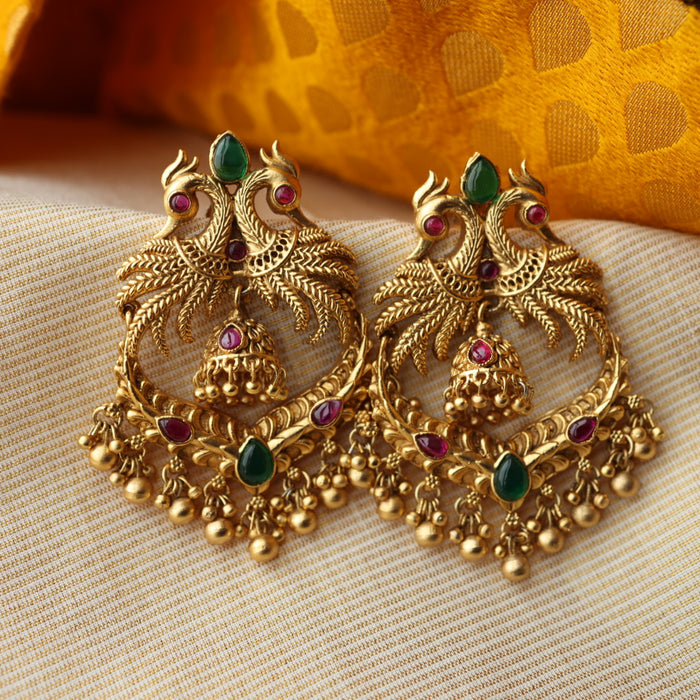 Antique temple design ruby green stone drop earrings AD678