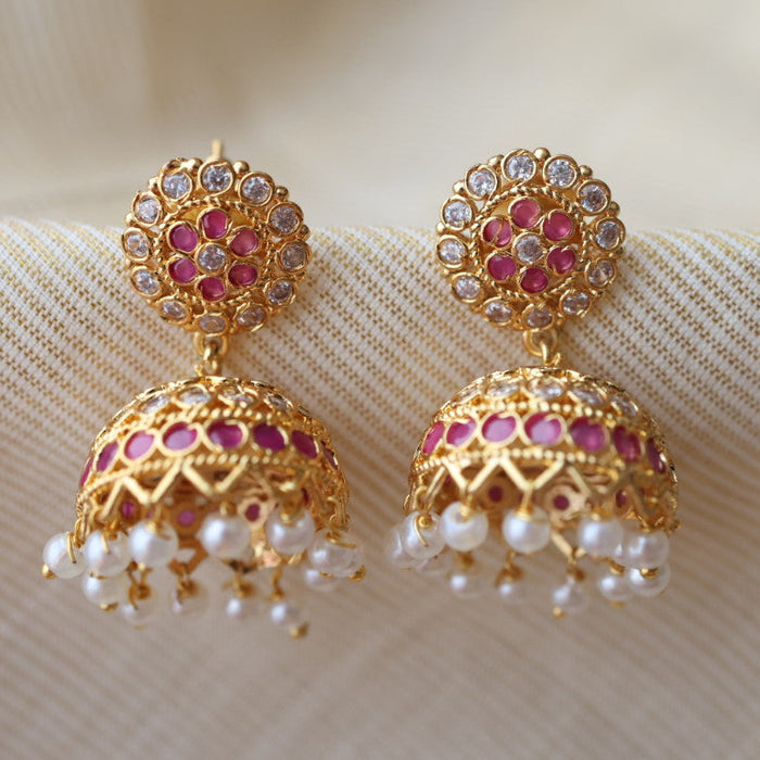 Heritage ruby white stone jumka earrings HJ0202