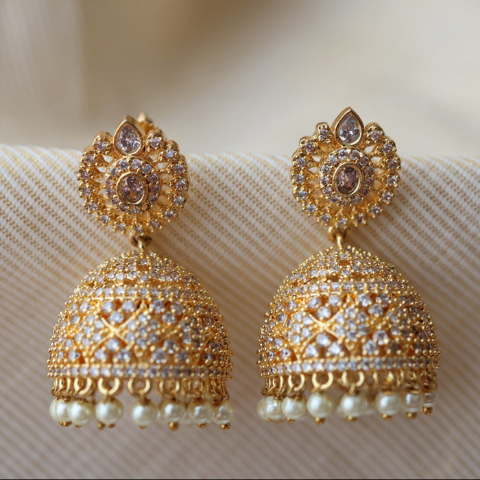 Heritage white stone pearls jumka earrings HJ0047