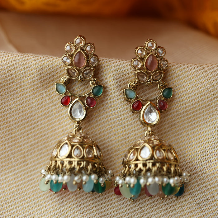 Trendy multi stone jumka earring TJ899