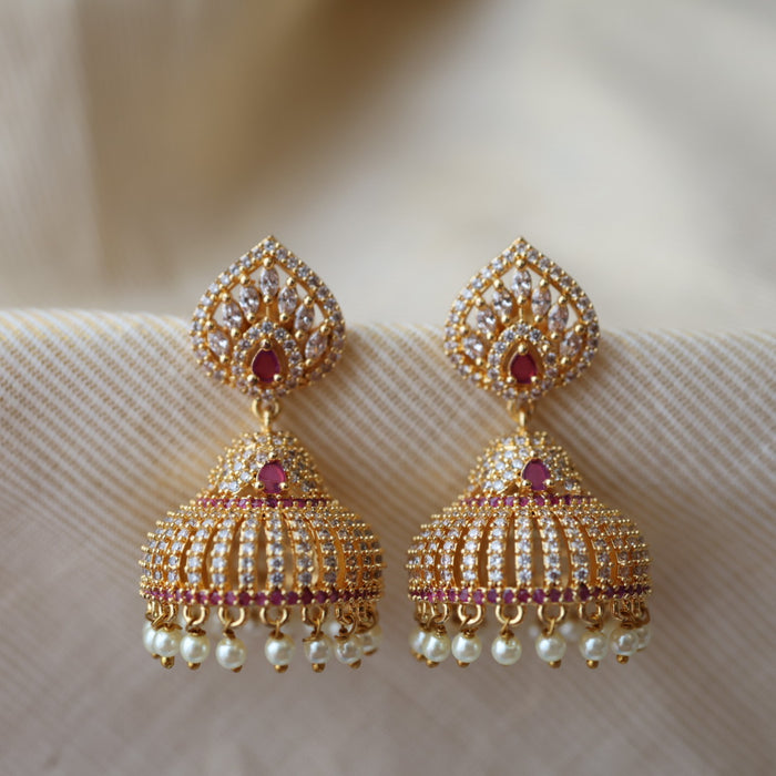 Heritage ruby white stone jumka earrings HJ948