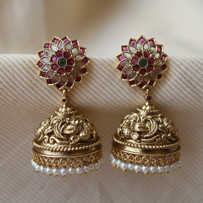 Antique ruby white stone jumka earrings AJ2322