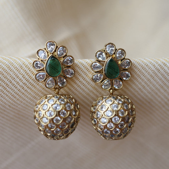 Antique green white stone drop earrings AD221