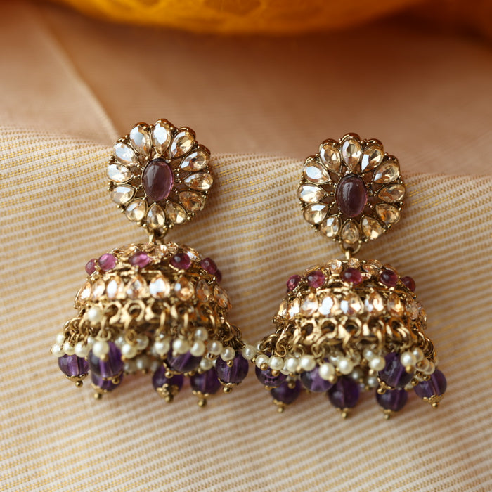 Trendy purple bead jumka earrings TJ201