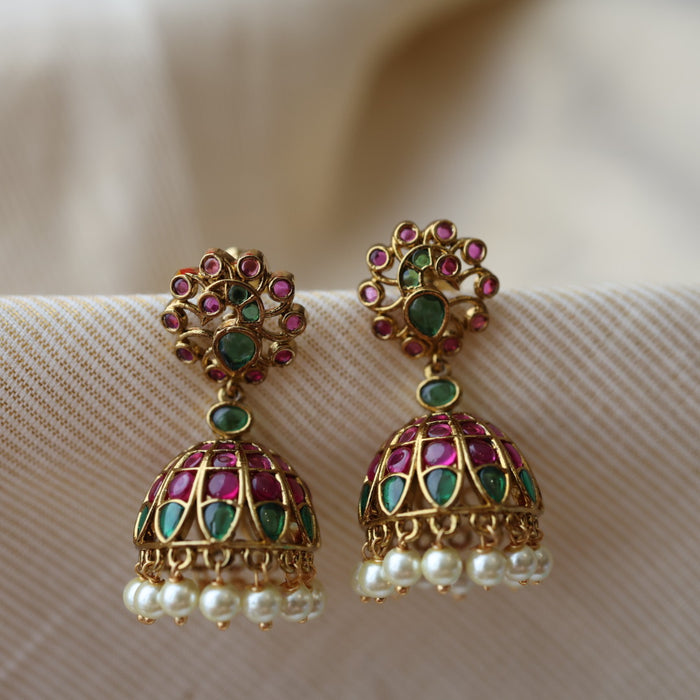 Antique ruby green stone jumka earring AJ27