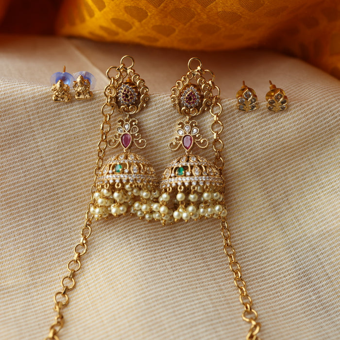 Antique ruby and pearl changable top jumka earrings AJ7891