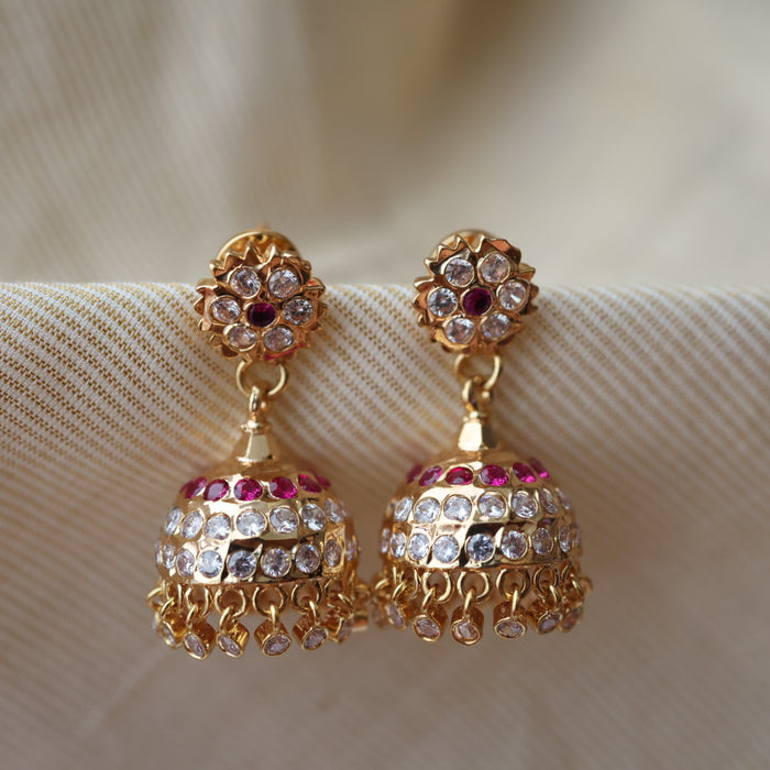 Heritage ruby white stone jumka earrings HJ9400