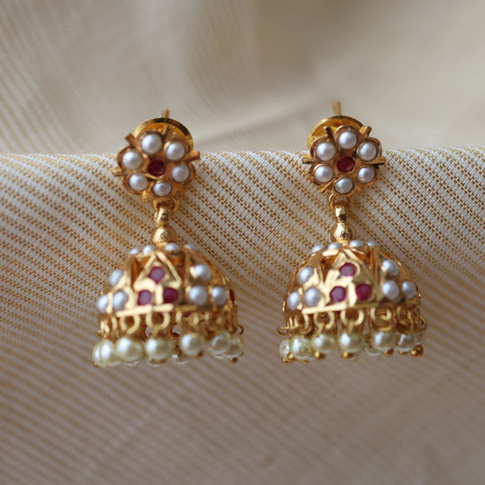 Heritage ruby pearl stone jumka earrings HJ9401