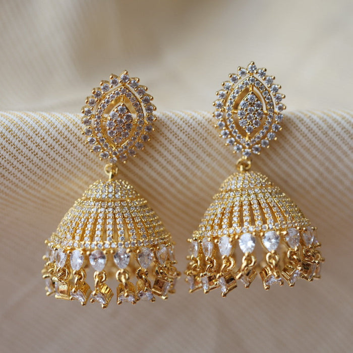 Heritage gold white stone jumka earrings HJ112