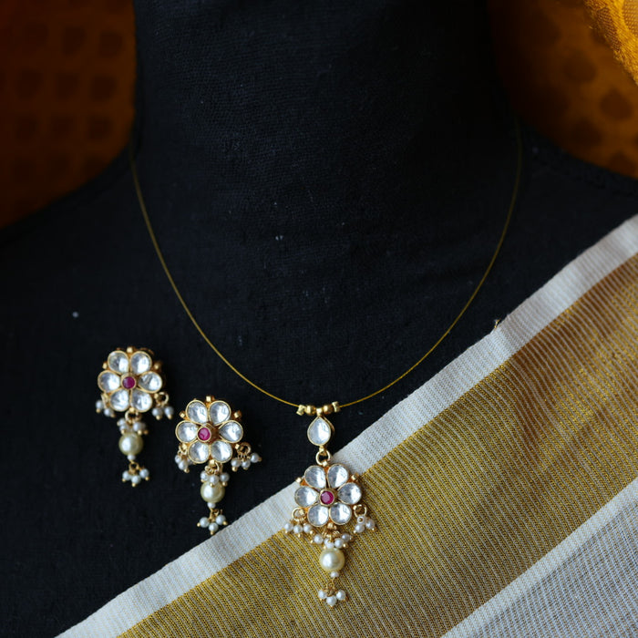 Invisible chain kundan stone short necklace with earrings IN112