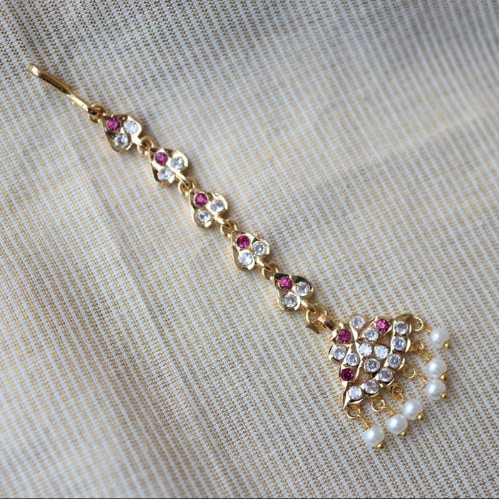 Heritage gold plated white and green stone tikka TH2114