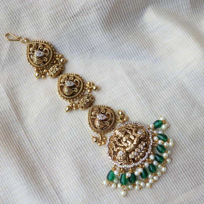 Antique goldt emple design and green pearl tikka TA47234