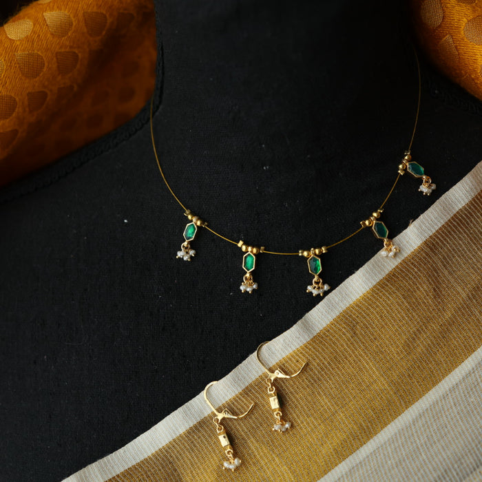Invisible chain kundan stone short necklace with earrings IN118
