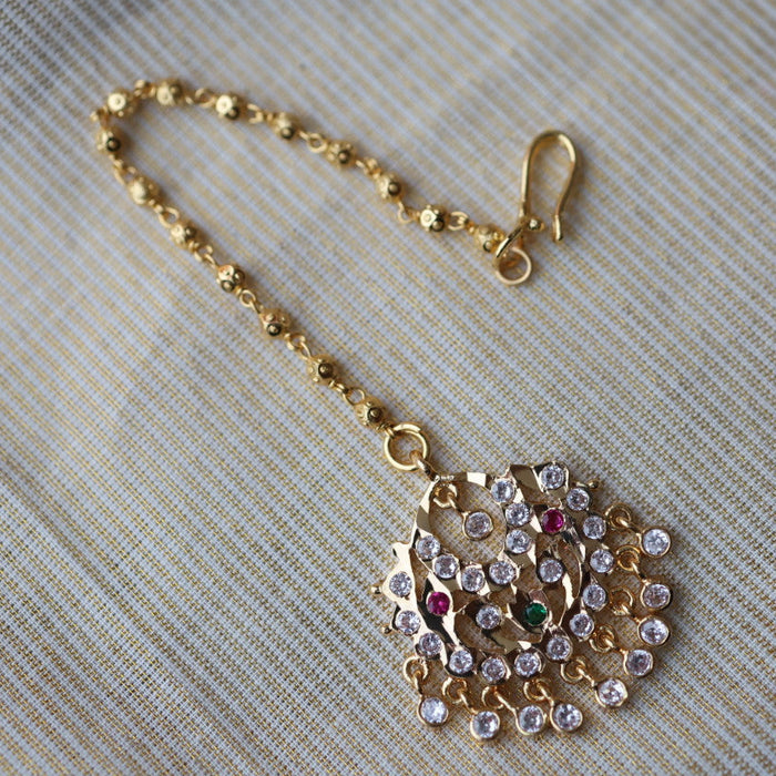 Heritage gold plated white and green stone tikka TH2118