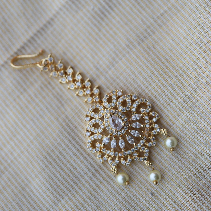 Heritage gold plated white stone maang tikka TH568