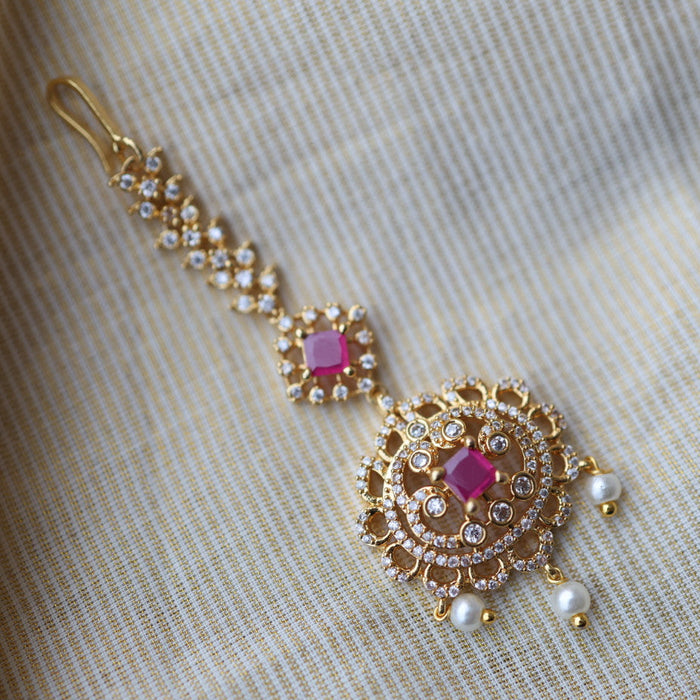 Heritage gold plated white and green stone tikka TH7865