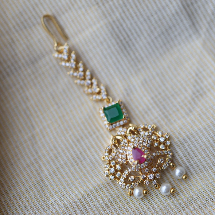 Heritage gold plated ruby white and green stone tikka TH2990
