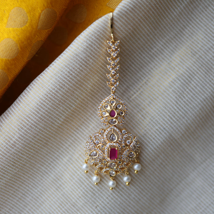 Heritage gold plated white and ruby stone tikka TH2899
