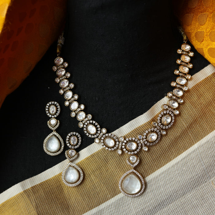 Trendy white stone short necklace with earrings and tikka TW301