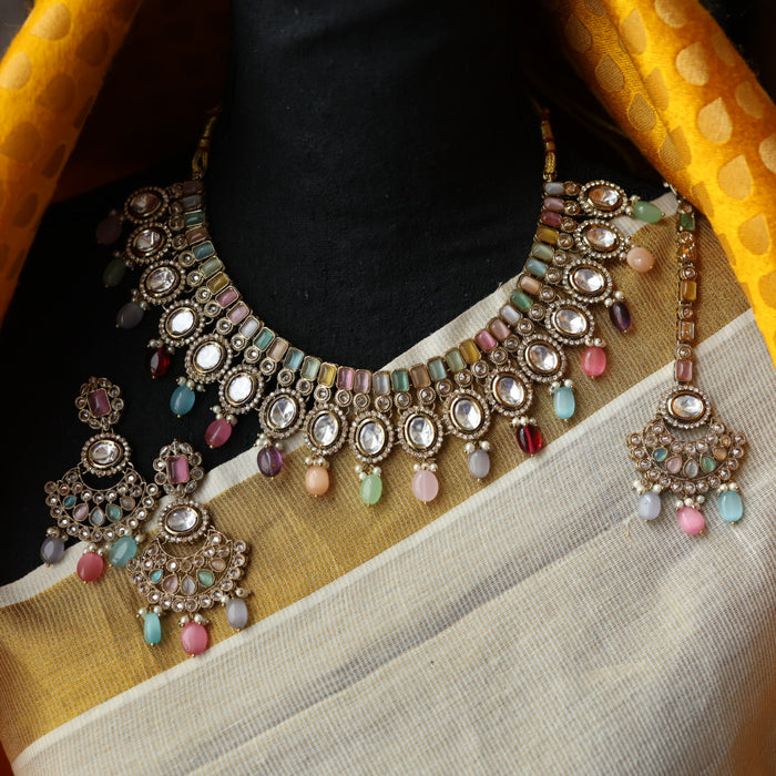 Trendy multi stone short necklace and earrings TM308