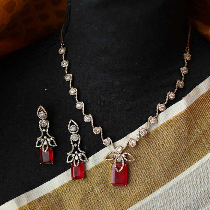 Trendy red necklace with earrings TP5712