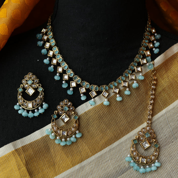 Trendy blue stone short necklace with jumka and tikka TM5310