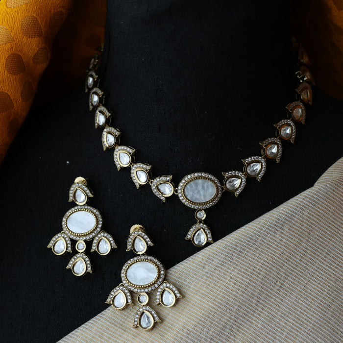 Trendy white stone necklace with earrings and tikka TW311