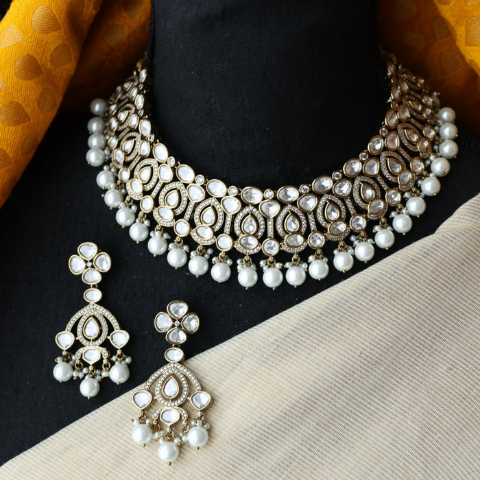 Trendy white stone necklace with earrings and tikka TW313