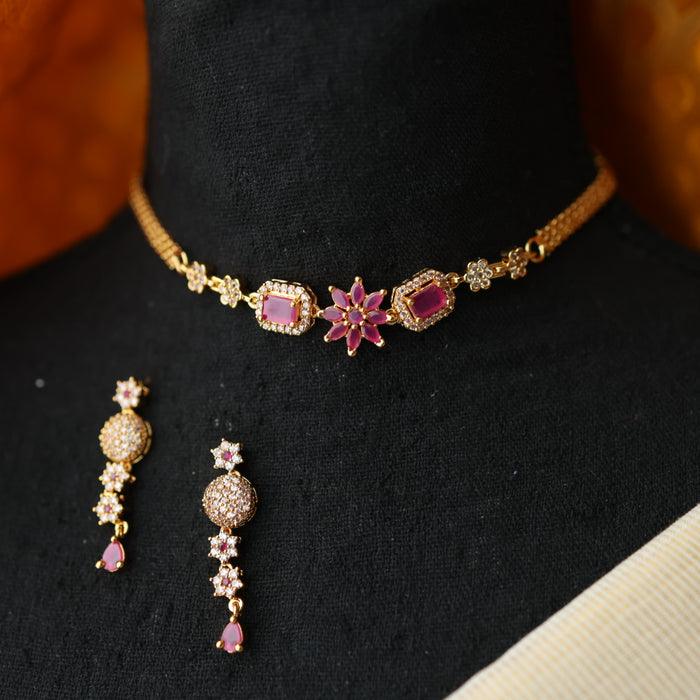 Heritage simple ruby white stone choker necklace with earrings CCB1462