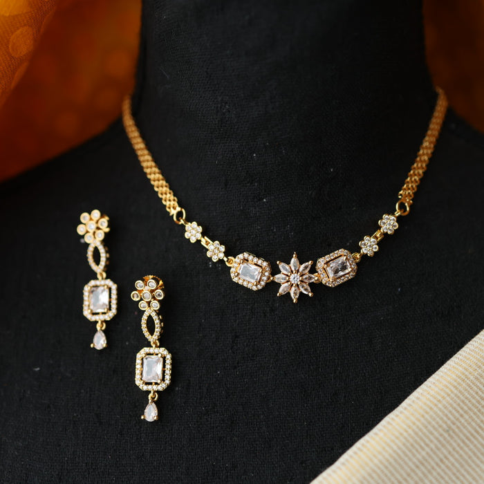 Heritage simple white stone choker necklace with earrings CCB1459