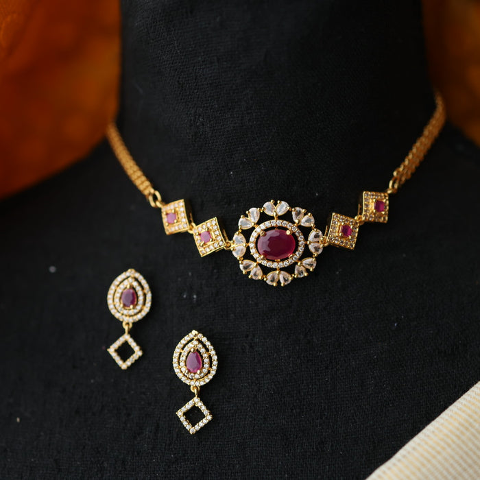 Heritage simple ruby white stone choker necklace with earrings CCB1460