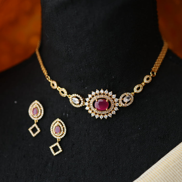 Heritage simple ruby white stone choker necklace with earrings CCB1461