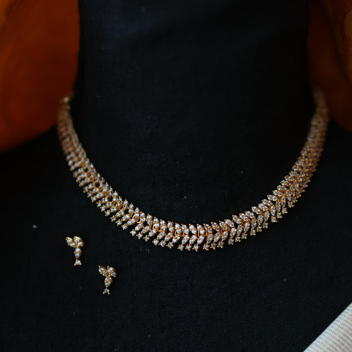 Heritage gold plated ruby white stone short necklace set with earrings H8659