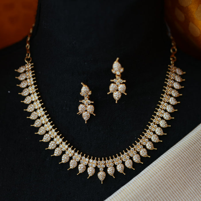Heritage gold plated white stone mango short necklace set with earrings H86111