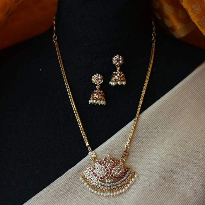Heritage gold plated ruby white stone necklace set with earrings H8654
