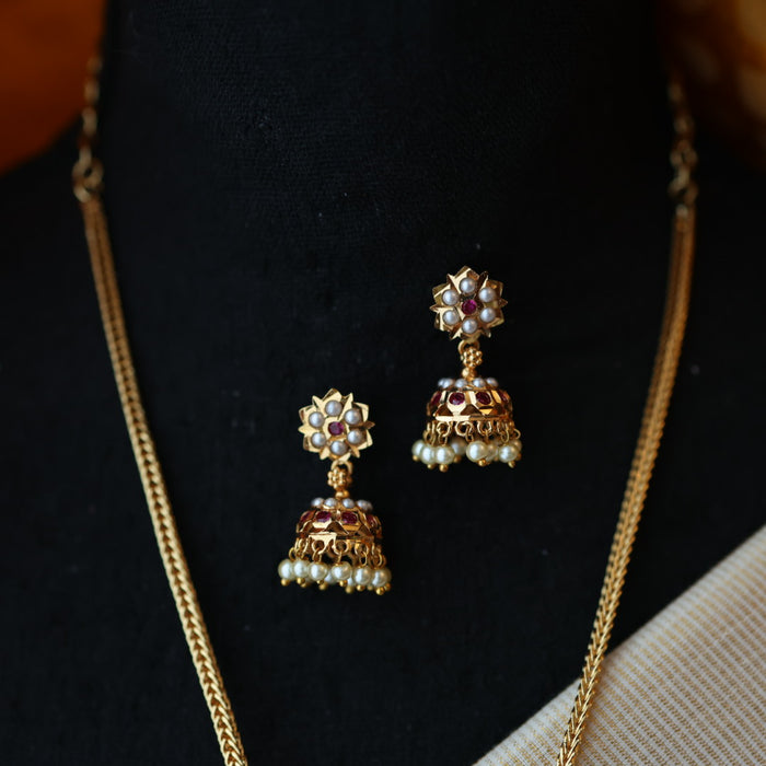 Heritage gold plated ruby white stone necklace set with earrings H8654