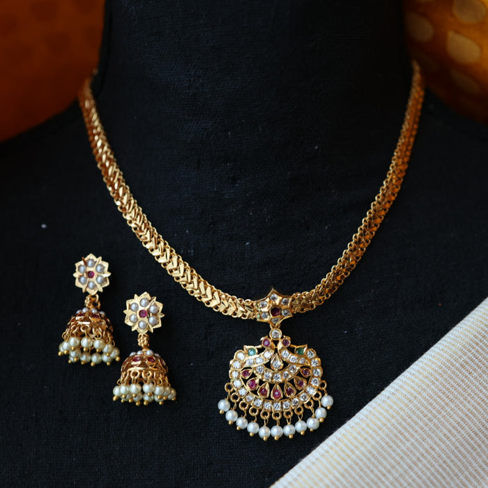 Heritage gold plated ruby white pearl necklace set with earrings H8621