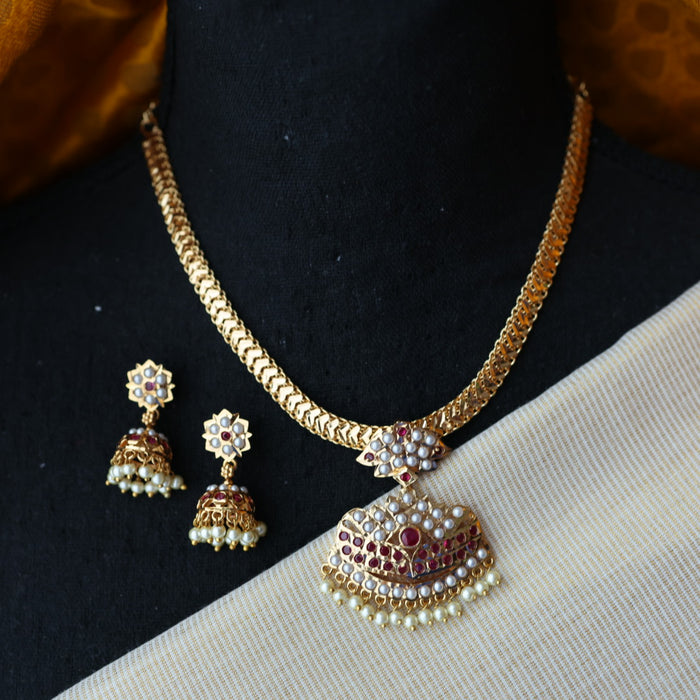 Heritage gold plated short necklace with earrings H6789