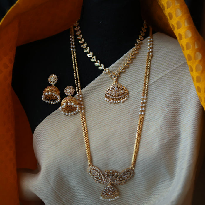 Heritage gold plated white padakam necklace set with earrings HP9155