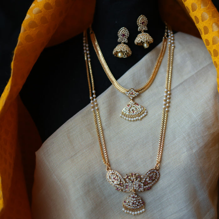Heritage gold plated white padakam necklace set with earrings HP564