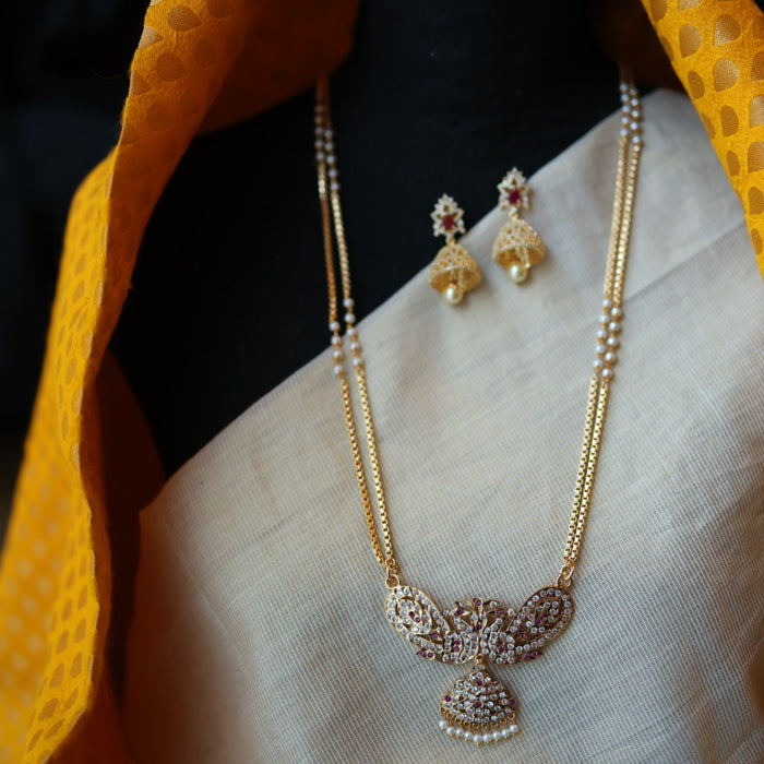 Heritage gold plated white padakam necklace with earrings HP955