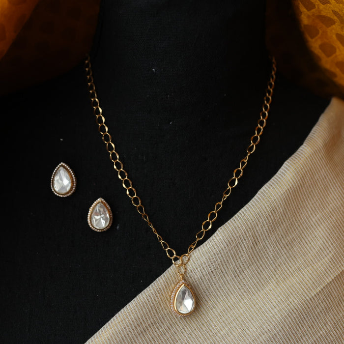 Minimal kundan white stone short necklace with earrings MS3254