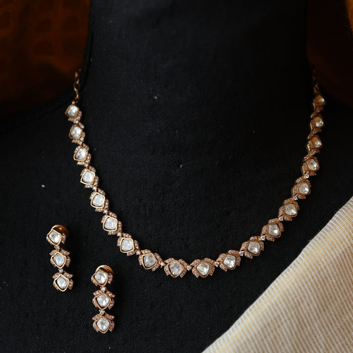 Minimal kundan choker necklace with earrings MS895