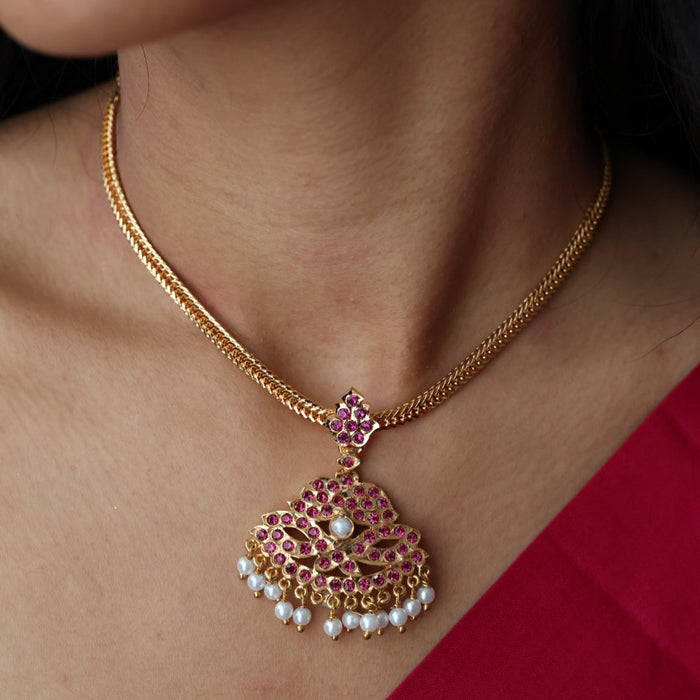 Heritage gold plated ruby stone short necklace H1691