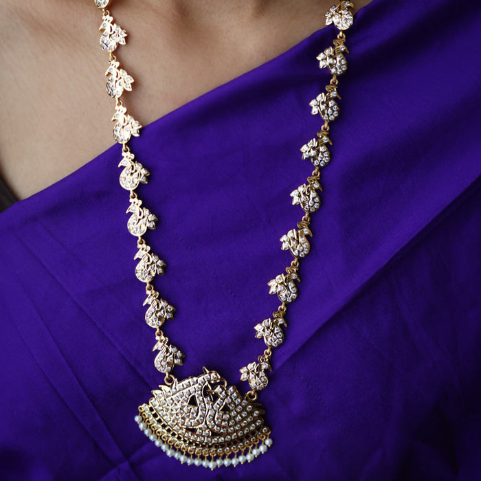 Heritage gold plated white padakam long necklace with earrings HL166