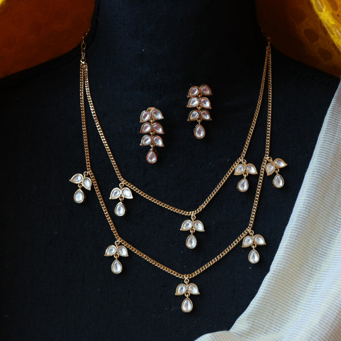Minimal kundan short necklace with earrings MS1087