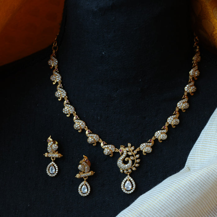 Antique white stone short necklace with earrings TTS4458