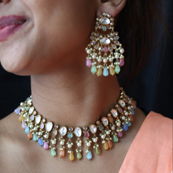 Trendy multi stone choker necklace with earrings TM356