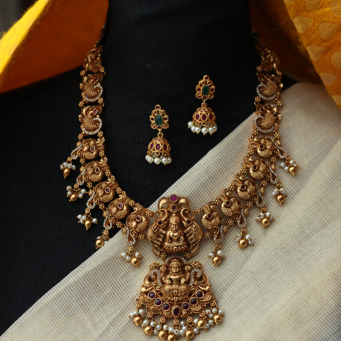 Antique temple design short necklace with earrings S1B1678
